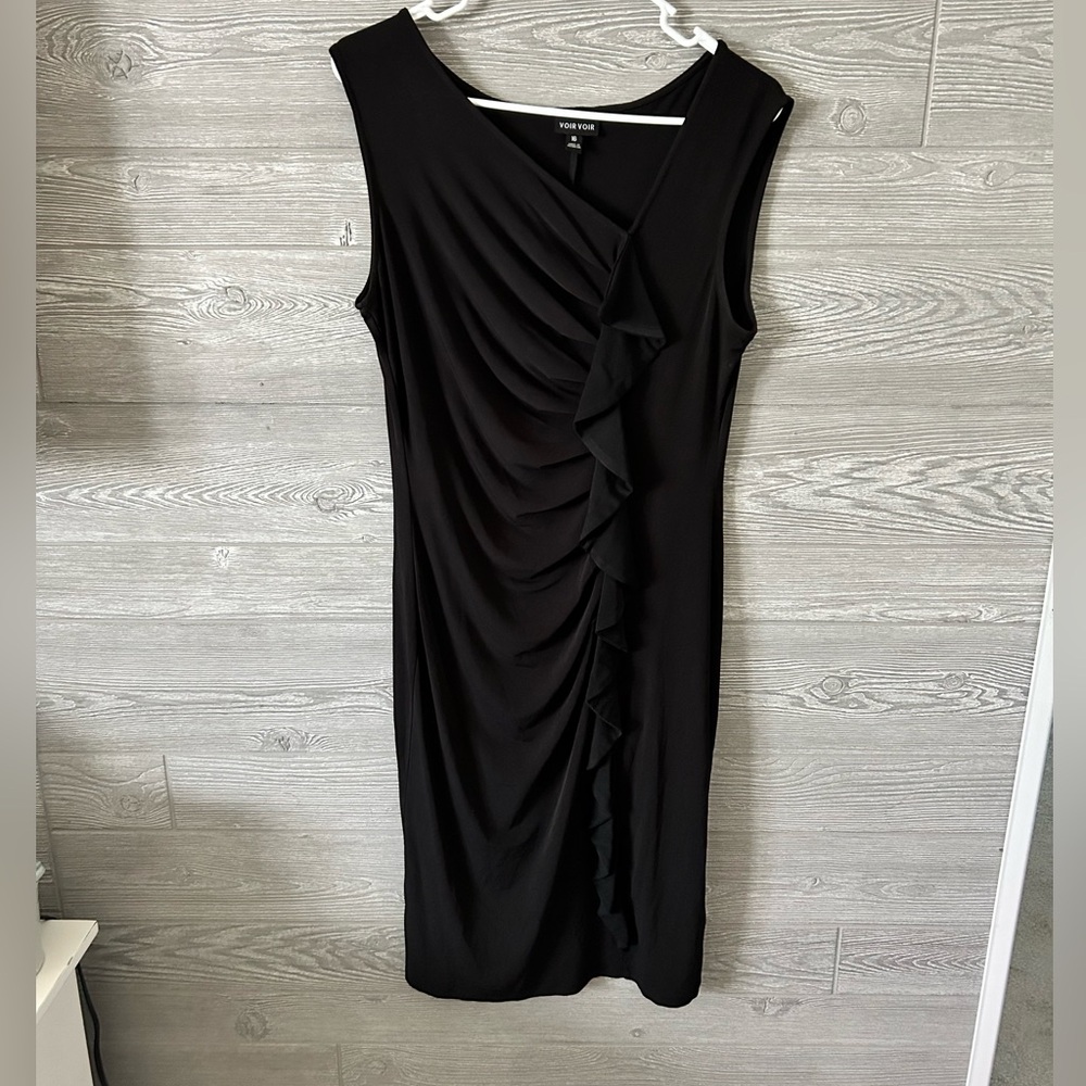 Voir Voir Black Ruched Ruffle Sheath Dress Womens 16 Sleeveless Asymmetrical LBD